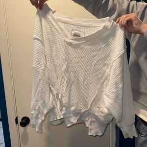 Oversized Waffle V-neck Sweatshirt